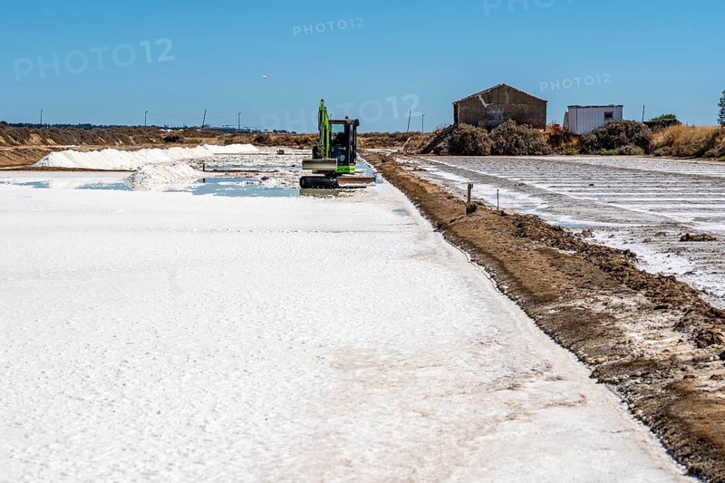 Salt extraction on the Algarve coast in Portugal, 95 per cent of Portuguese sea salt is extracted here, salt works near Tavira