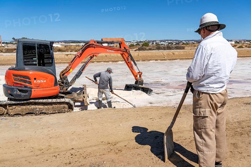 Salt extraction on the Algarve coast in Portugal, 95 per cent of Portuguese sea salt is extracted here, salt works near Tavira