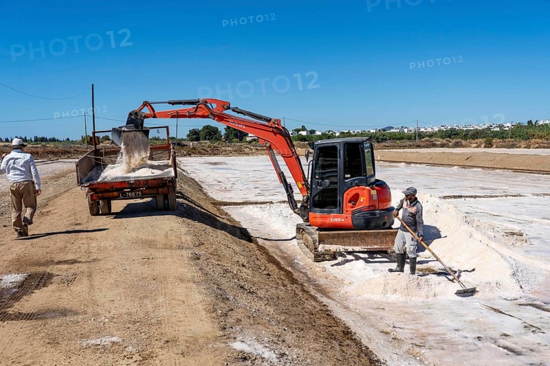 Salt extraction on the Algarve coast in Portugal, 95 per cent of Portuguese sea salt is extracted here, salt works near Tavira