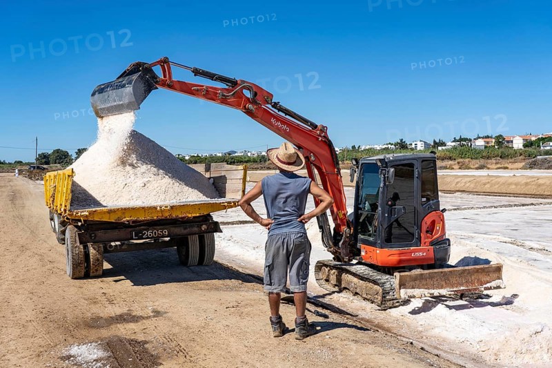 Salt extraction on the Algarve coast in Portugal, 95 per cent of Portuguese sea salt is extracted here, salt works near Tavira