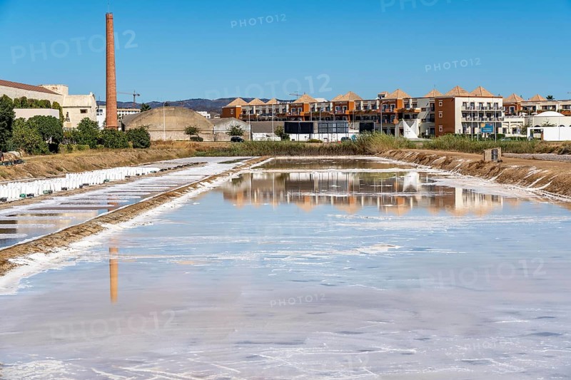 Salt extraction on the Algarve coast in Portugal, 95 per cent of Portuguese sea salt is extracted here, salt works near Tavira