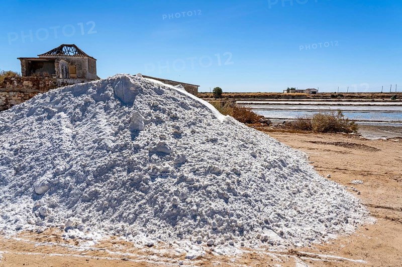 Salt extraction on the Algarve coast in Portugal, 95 per cent of Portuguese sea salt is extracted here, salt works near Tavira