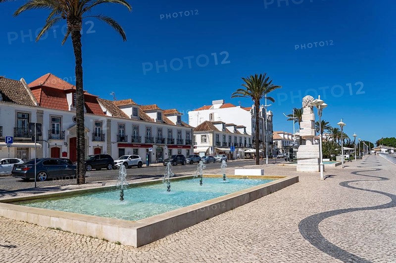 Waterfront promenade at the Vila Real de Santo António marina, town on the border with Spain, Vila Real de Santo António, Algarve, Portugal