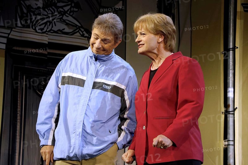 Tobias Bonn and Christoph Marti (Merkel) at the photo rehearsal for Miss Merkel - Murder in the Uckermark at the Komödie am Kudamm in the Ernst-Reuter-Saal in Berlin on 18 September 2025