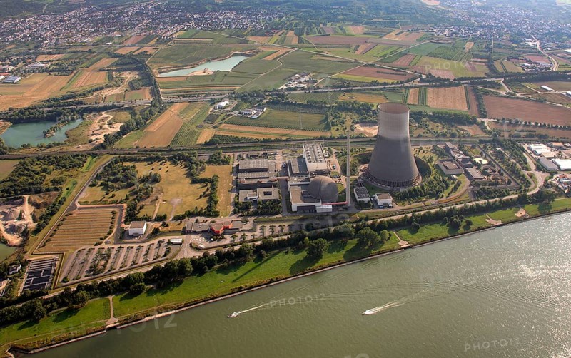 Aerial view, Rhine, Mülheim Kärlich nuclear power plant, Koblenz, Rhineland-Palatinate, Germany, Europe Aerial view : Hans Blossey Flight date: 31/08/2008 copyright: hans@blossey.eu, Stadtplanung Stadtplanung Wirtschaft