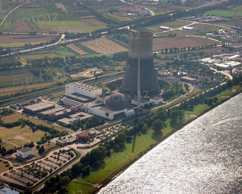 Aerial view, Rhine, Mülheim Kärlich nuclear power plant, Koblenz, Rhineland-Palatinate, Germany, Europe Aerial view : Hans Blossey Flight date: 31/08/2008 copyright: hans@blossey.eu, Stadtplanung Stadtplanung Wirtschaft
