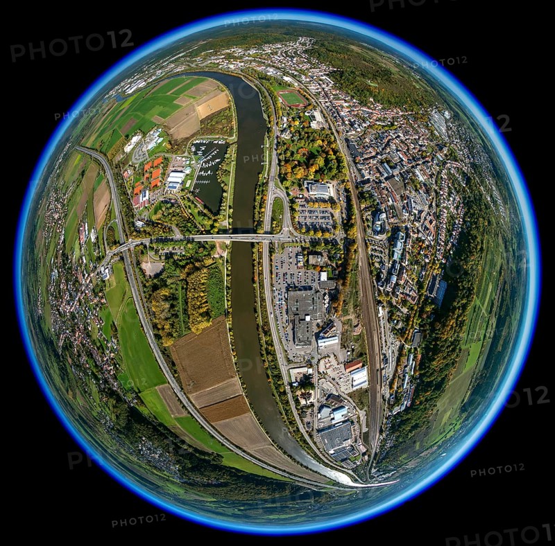Aerial photo, Merzig, Saar, Saarland, Germany, Europe, birds-eyes view, aerial photography, aerial photography, overview, bird's eye view, fisheye lens, fisheyelens