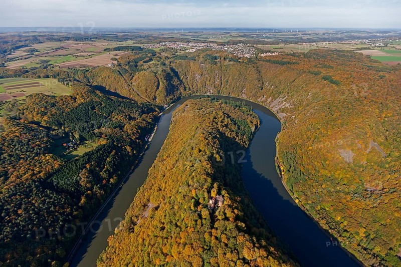 Aerial photo, Saarschleife, Saar, Burg Montclair, Mettlach, Saarland, Germany, Europe, birds-eyes view, aerial photography, aerial photography, overview, overview, bird's eye view