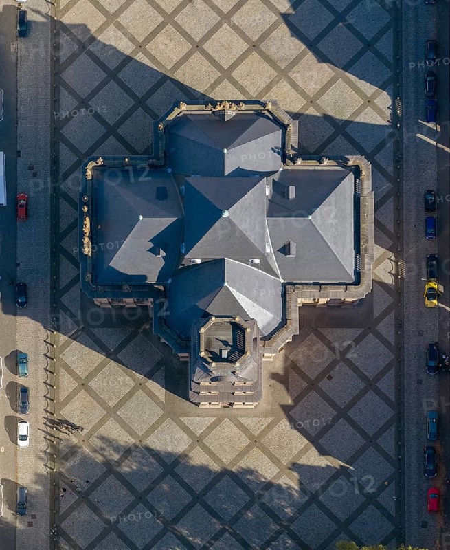 Baroque Ludwigskirche, Ludwigsplatz, Saarbrücken, Saarland, Germany, Europe, aerial view, birds-eyes view, aerial photograph, aerial photography, aerial photography, overview, bird's eye view, state capital