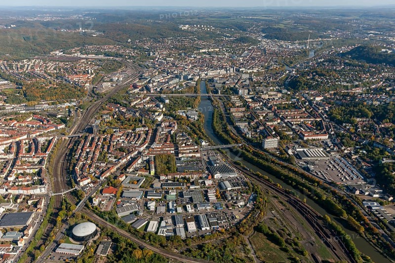 Breitenbacher Platz, Saarbrücken view from west, Saarbrücken, Saarland, Germany, Europe, aerial view, birds-eyes view, aerial photograph, aerial photography, aerial photography, overview, bird's eye view, state capital