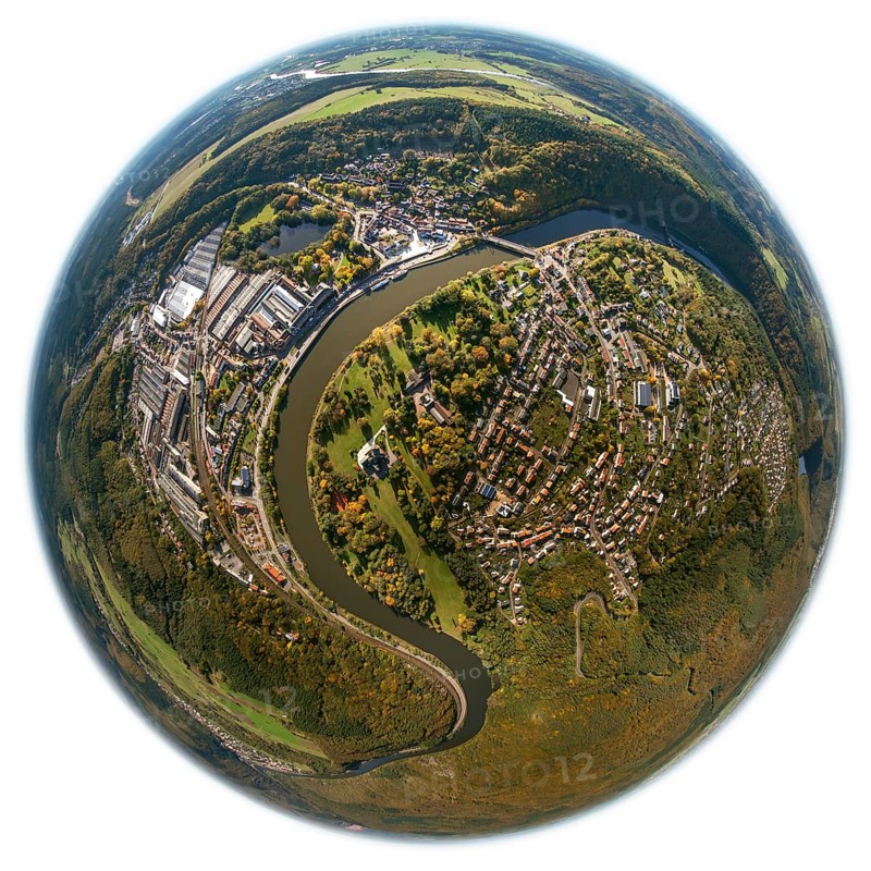 Aerial photo, guest house Schloss Saareck, Mettlach, Saarland, Germany, Europe, birds-eyes view, aerial photography, aerial photography, overview, bird's eye view, fisheye lens, fisheyelens