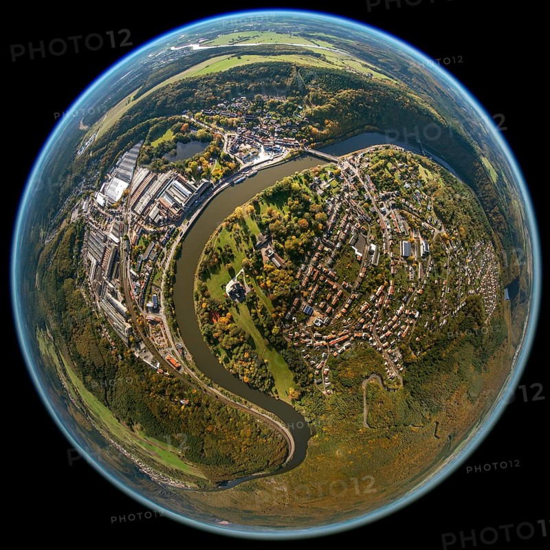 Aerial photo, guest house Schloss Saareck, Mettlach, Saarland, Germany, Europe, birds-eyes view, aerial photography, aerial photography, overview, bird's eye view, fisheye lens, fisheyelens