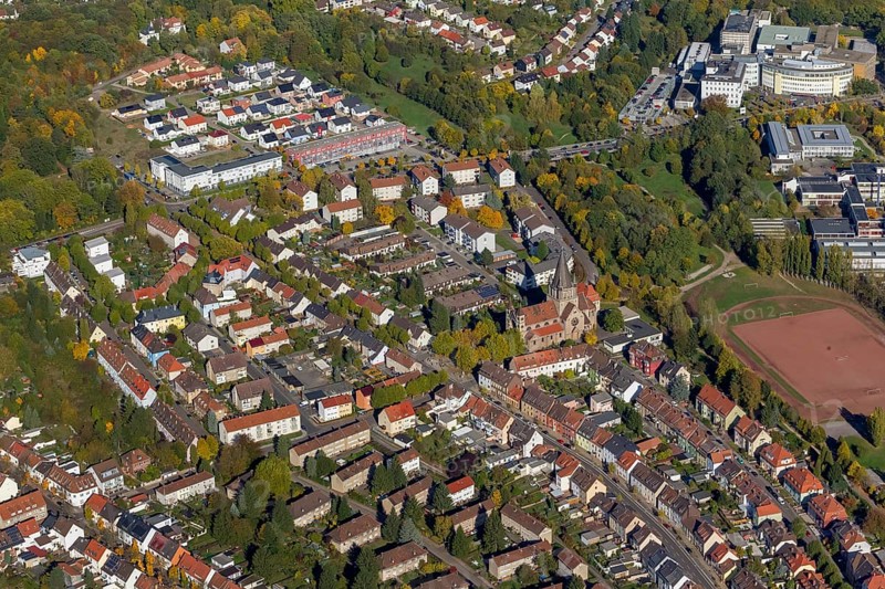 Church Burbach, Burbach, Saarbrücken, Saarland, Germany, Europe, aerial view, birds-eyes view, aerial photography, aerial photography, aerial photography, overview, bird's eye view, state capital
