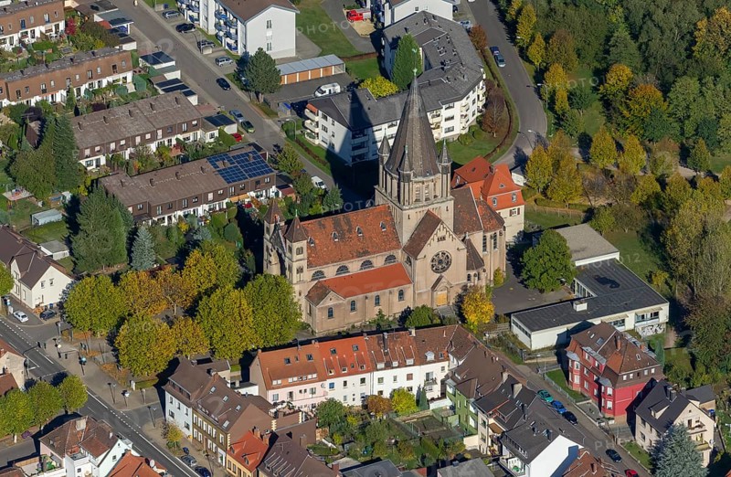 Church Burbach, Burbach, Saarbrücken, Saarland, Germany, Europe, aerial view, birds-eyes view, aerial photography, aerial photography, aerial photography, overview, bird's eye view, state capital