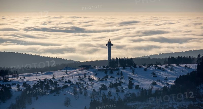 The Effelsberg, ski paradise in the Hochsauerland near Willingen with a view of a closed cloud cover, Willingen, Sauerland, North Rhine-Westphalia, Germany, Olsberg, Europe, aerial photograph, birds-eyes view, aerial photography, aerial photography, overview, bird's eye view