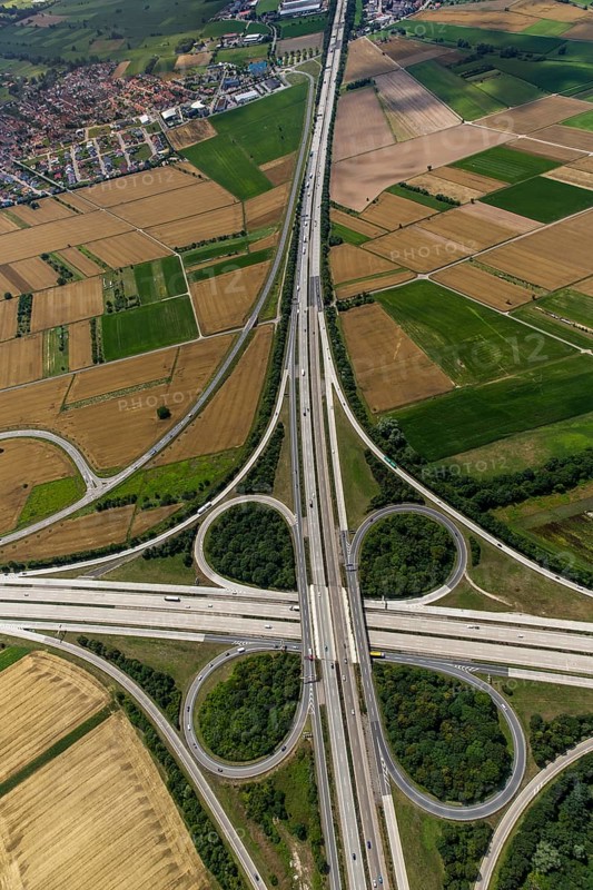 Motorway junction Walldorf, A5 and A6, cloverleaf, Walldorf, Baden-Württemberg, Germany, Europe, aerial photo, birds-eyes view, aerial photography, aerial photography, overview, bird's eye view