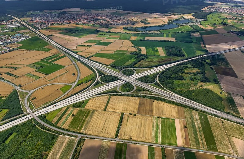 Motorway junction Walldorf, A5 and A6, cloverleaf, Walldorf, Baden-Württemberg, Germany, Europe, aerial photo, birds-eyes view, aerial photography, aerial photography, overview, bird's eye view