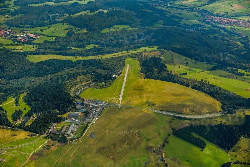 Gliding Centre, German Gliding Museum, Wasserkuppe in the Hessian district of Fulda, Poppenhausen (Wasserkuppe), Taunus, Hesse, Germany, Europe, aerial photo, birds-eyes view, aerial photograph, aerial photography, aerial photography, overview, bird's eye view