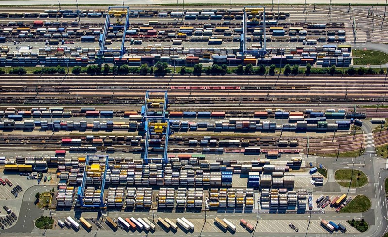 KTL Kombo-Terminal Ludwigshafen, container terminal, logistics, container loading, container, chemical container, Ludwigshafen am Rhein, Rhineland-Palatinate, Germany, Europe, aerial photo, birds-eyes view, aerial photography, aerial photography, overview, overview, bird's eye view