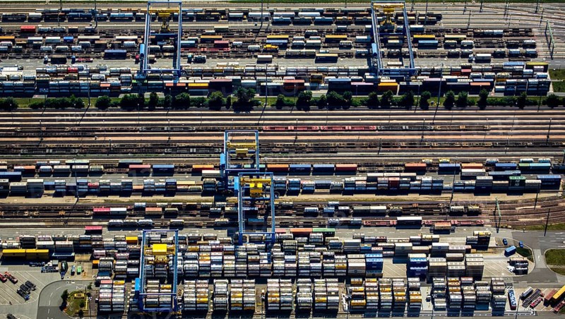 KTL Kombo-Terminal Ludwigshafen, container terminal, logistics, container loading, container, chemical container, Ludwigshafen am Rhein, Rhineland-Palatinate, Germany, Europe, aerial photo, birds-eyes view, aerial photography, aerial photography, overview, overview, bird's eye view