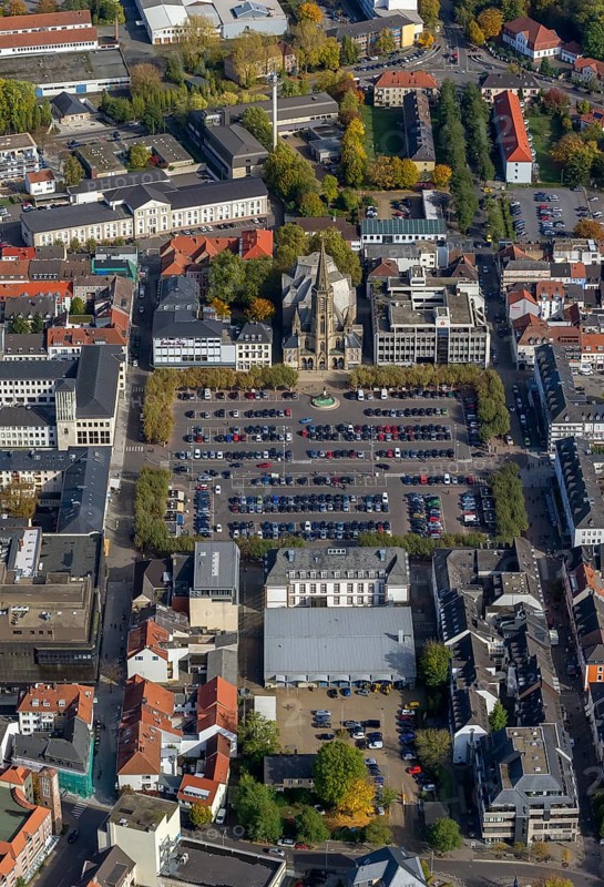 Großer Markt, St. Ludwig Catholic Church, city centre, Saarlouis, Saarbrücken, Saarland, Germany, Europe, aerial view, birds-eyes view, aerial photography, aerial photography, overview, bird's eye view