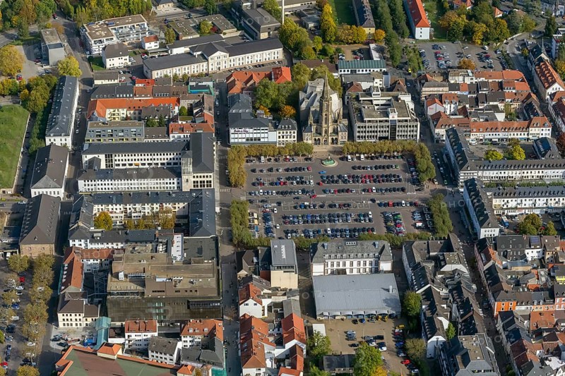 Großer Markt, St. Ludwig Catholic Church, city centre, Saarlouis, Saarbrücken, Saarland, Germany, Europe, aerial view, birds-eyes view, aerial photography, aerial photography, overview, bird's eye view