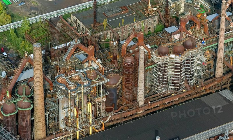 Völklinger Hütte, World Heritage Site, blast furnaces, blast furnace, former steelworks, Völklingen, Saarbrücken, Saarland, Germany, Europe, aerial view, birds-eyes view, aerial photography, aerial photography, overview, bird's eye view