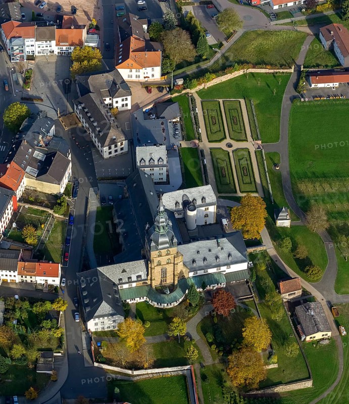 Church and Benedictine Abbey Tholey, Tholey, Saarbrücken, Saarland, Germany, Europe, aerial view, birds-eyes view, aerial photography, aerial photography, overview, overview, bird's eye view