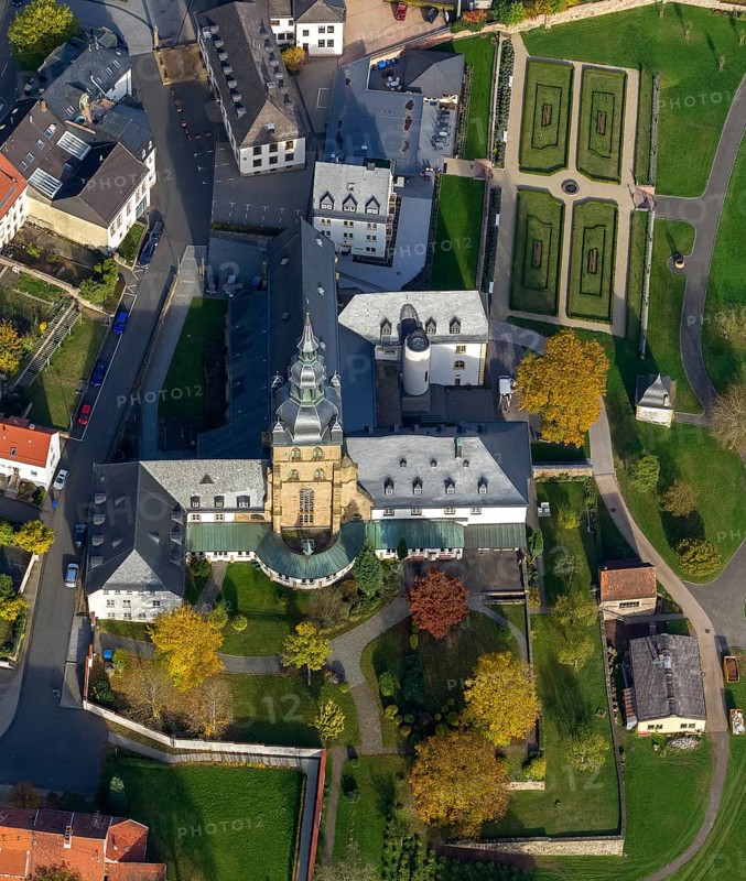 Church and Benedictine Abbey Tholey, Tholey, Saarbrücken, Saarland, Germany, Europe, aerial view, birds-eyes view, aerial photography, aerial photography, overview, overview, bird's eye view