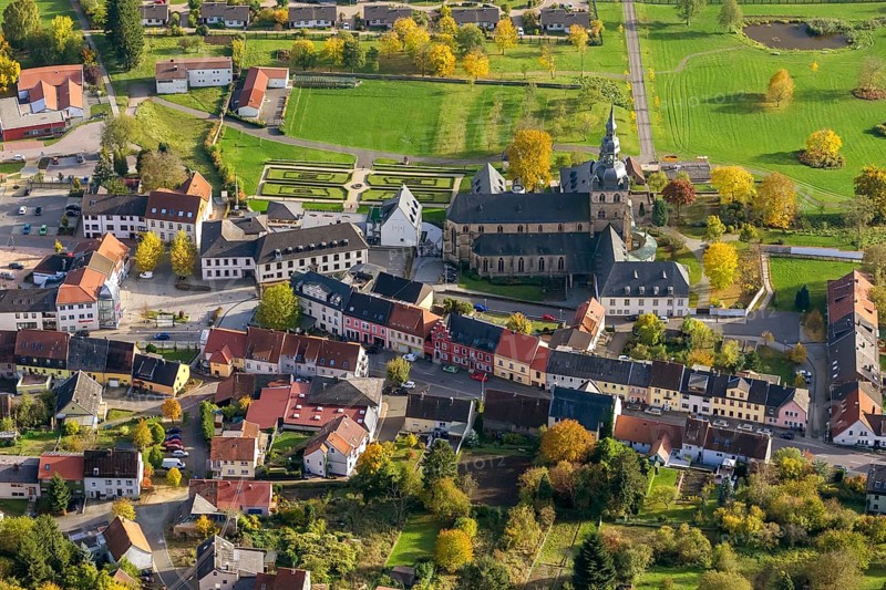 Church and Benedictine Abbey Tholey, Tholey, Saarbrücken, Saarland, Germany, Europe, aerial view, birds-eyes view, aerial photography, aerial photography, overview, overview, bird's eye view