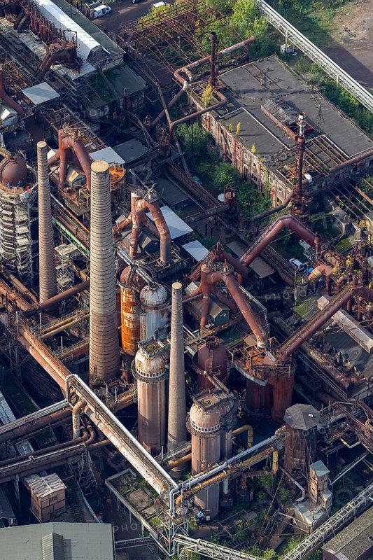 Völklinger Hütte, World Heritage Site, blast furnaces, blast furnace, former steelworks, Völklingen, Saarbrücken, Saarland, Germany, Europe, aerial view, birds-eyes view, aerial photography, aerial photography, overview, bird's eye view
