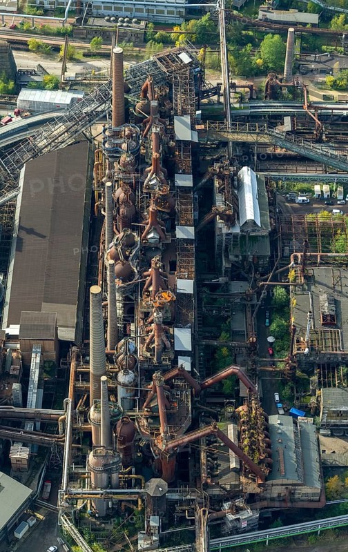 Völklinger Hütte, World Heritage Site, blast furnaces, blast furnace, former steelworks, Völklingen, Saarbrücken, Saarland, Germany, Europe, aerial view, birds-eyes view, aerial photography, aerial photography, overview, bird's eye view