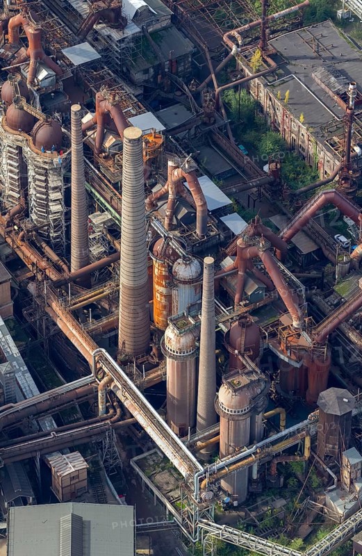 Völklinger Hütte, World Heritage Site, blast furnaces, blast furnace, former steelworks, Völklingen, Saarbrücken, Saarland, Germany, Europe, aerial view, birds-eyes view, aerial photography, aerial photography, overview, bird's eye view