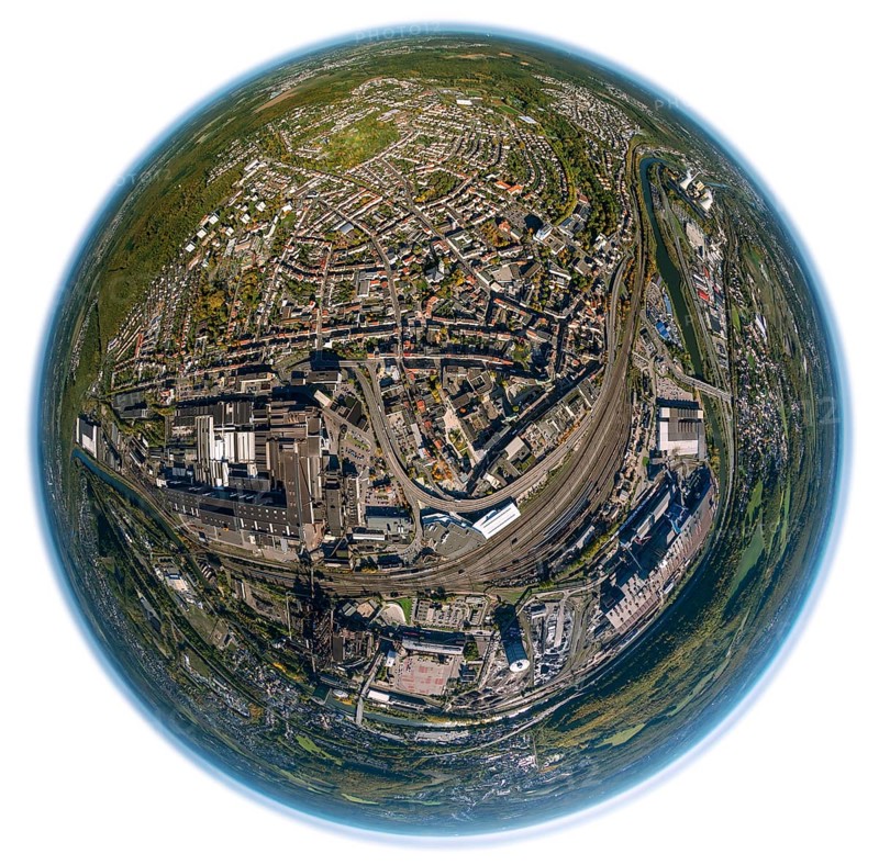 Völklinger Hütte, World Heritage Site, blast furnaces, blast furnace, former steelworks, Völklingen, Saarbrücken, Saarland, Germany, Europe, aerial view, birds-eyes view, aerial photography, aerial photography, aerial photography, overview, bird's eye view, fisheye lens, fisheyelens