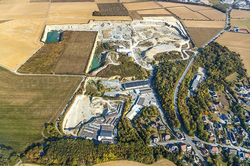 Aerial view, quarry Natursteinwerk Rinsche, Klieve, Anröchte, Kreis Soest, North Rhine-Westphalia, Germany, DE, Europe, Kreis-Soest-Buch, KreisSoestBuch, aerial view, aerial photography, aerial photography, natural stone, quarry, overview, bird's-eye view, overview