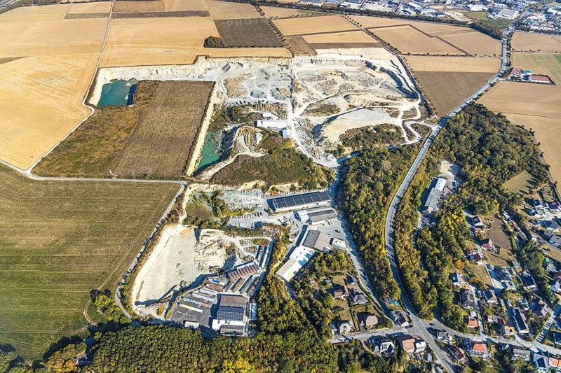 Aerial view, quarry Natursteinwerk Rinsche, Klieve, Anröchte, Kreis Soest, North Rhine-Westphalia, Germany, DE, Europe, Kreis-Soest-Buch, KreisSoestBuch, aerial view, aerial photography, aerial photography, natural stone, quarry, overview, bird's-eye view, overview