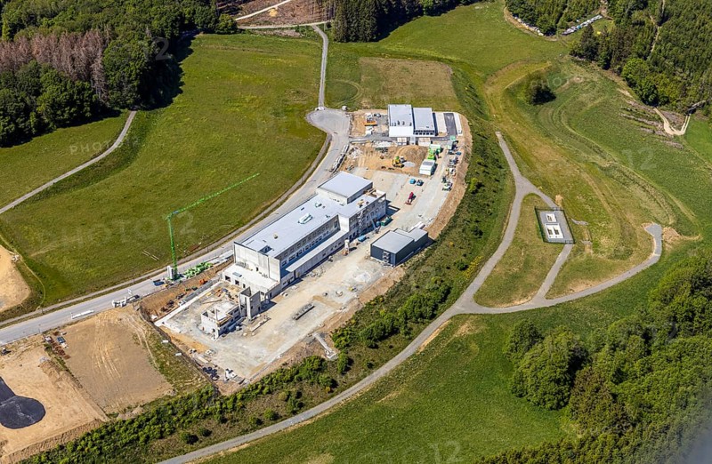 Aerial view, construction site Märkischer Gewerbepark Rosmart, Rosmarter Allee, Hemecker Weg, Rosmart, Altena, Sauerland, Märkischer Kreis, North Rhine-Westphalia, Germany, construction work, DE, Europe, commercial area, industrial area, commercial park, industrial park Rosmart, commercial use, industrial plants, industrial area, industrial site, aerial view, aerial photography, aerial photography, production plants, production halls, overview, bird's eye view, birds-eyes view, overview