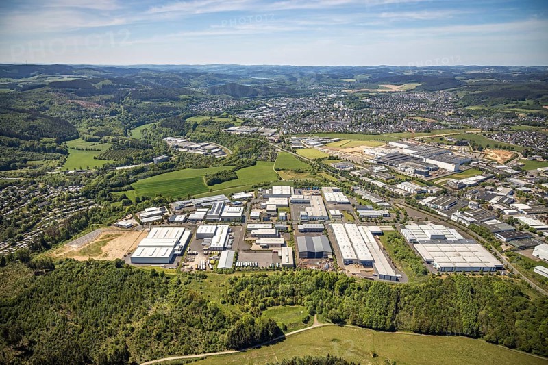 Aerial view, industrial estate Ennest-Askay, construction site, Attendorn, Sauerland, North Rhine-Westphalia, Germany, DE, Europe, aerial view, aerial photography, aerial photography, overview, bird's-eye view, overview