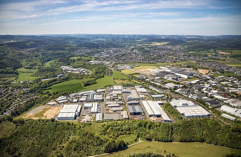 Aerial view, industrial estate Ennest-Askay, construction site, Attendorn, Sauerland, North Rhine-Westphalia, Germany, DE, Europe, aerial view, aerial photography, aerial photography, overview, bird's-eye view, overview