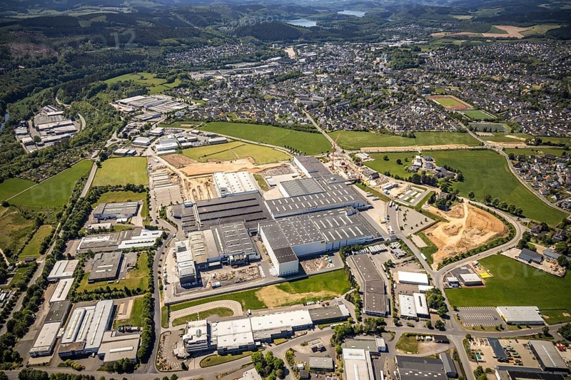 Aerial view, industrial estate Ennest-Askay, construction site, Attendorn, Sauerland, North Rhine-Westphalia, Germany, DE, Europe, aerial view, aerial photography, aerial photography, overview, bird's-eye view, overview