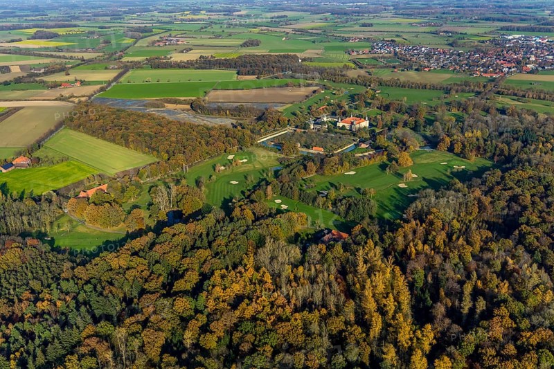 Aerial view, Golfclub Wasserschloss Westerwinkel, Schloss Westerwinkel, Herbern, Ascheberg, Münsterland, North Rhine-Westphalia, Germany, DE, Europe, birds-eyes view, aerial view, aerial photography, aerial photography, overview, bird's eye view, historical sight