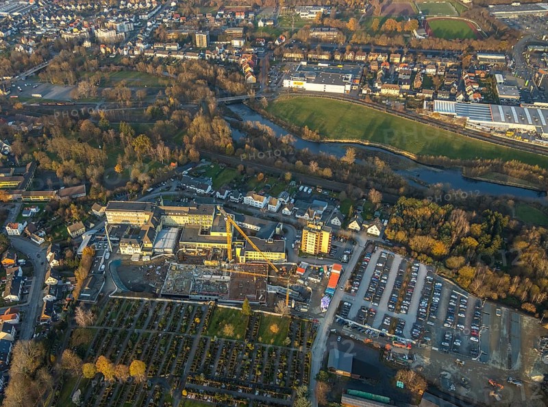 Aerial view, Klinikum Hochsauerland GmbH at Stolte Ley 5 is being expanded, Hüsten, Arnsberg, Sauerland, North Rhine-Westphalia, Germany, DE, Europe, birds-eyes view, aerial photography, aerial photography, aerial photography, overview, bird's eye view