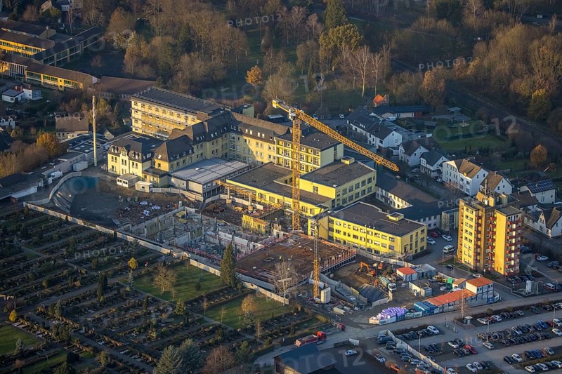 Aerial view, Klinikum Hochsauerland GmbH at Stolte Ley 5 is being expanded, Hüsten, Arnsberg, Sauerland, North Rhine-Westphalia, Germany, DE, Europe, birds-eyes view, aerial photography, aerial photography, aerial photography, overview, bird's eye view