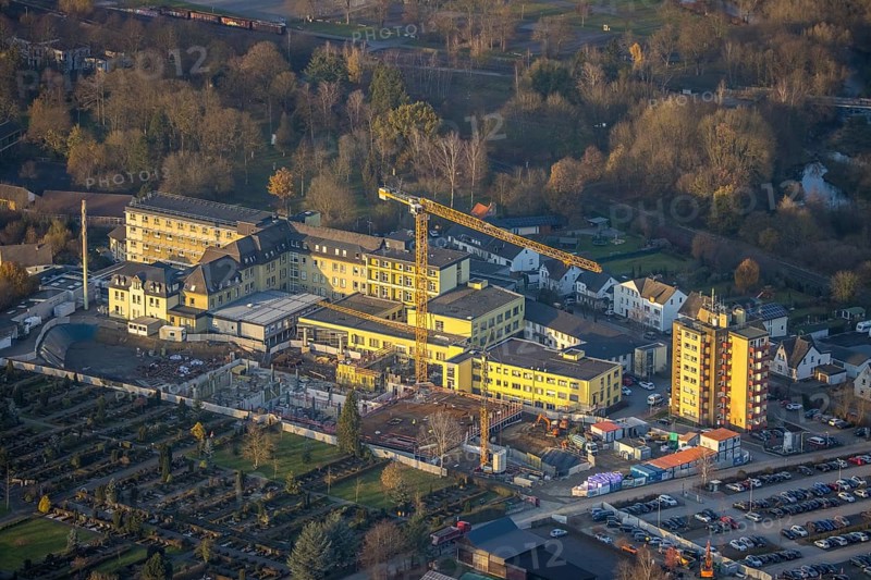 Aerial view, Klinikum Hochsauerland GmbH at Stolte Ley 5 is being expanded, Hüsten, Arnsberg, Sauerland, North Rhine-Westphalia, Germany, DE, Europe, birds-eyes view, aerial photography, aerial photography, aerial photography, overview, bird's eye view