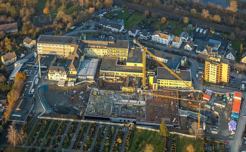 Aerial view, Klinikum Hochsauerland GmbH at Stolte Ley 5 is being expanded, Hüsten, Arnsberg, Sauerland, North Rhine-Westphalia, Germany, DE, Europe, birds-eyes view, aerial photography, aerial photography, aerial photography, overview, bird's eye view