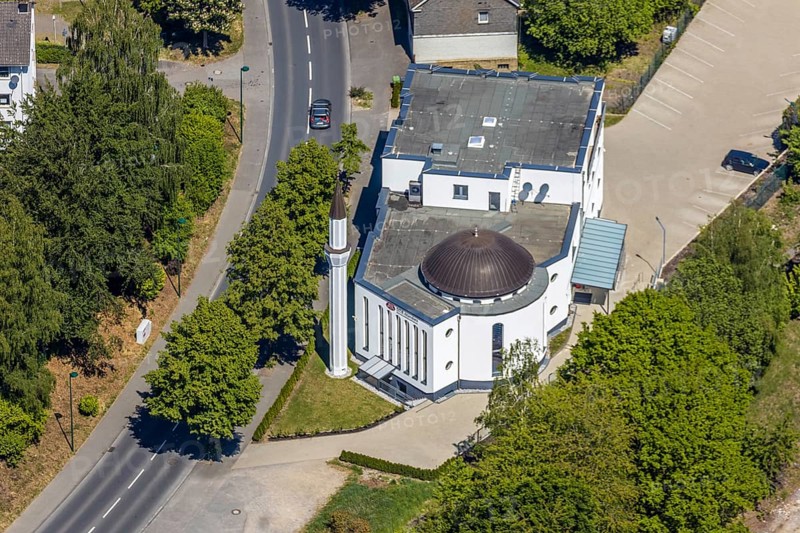 Aerial view, DITIB Attendorn Mosque and Cultural Centre, Attendorn, Sauerland, North Rhine-Westphalia, Germany, DE, Europe, cultural centre, Kölner Straße, aerial view, aerial photography, aerial photography, mosque, overview, bird's-eye view, overview