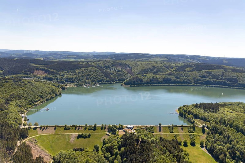 Aerial view, Biggesee, Biggetalsperre, Biggesee dam, Attendorn, Sauerland, North Rhine-Westphalia, Germany, DE, Europe, aerial view, aerial photography, aerial photography, sailboats, overview, bird's-eye view, overview