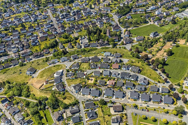 Aerial view, Haus Mutter Anna nursing home, residential area Hahnbeulerkreuz, Attendorn, Sauerland, North Rhine-Westphalia, Germany, care and nursing, DE, Europe, property tax, real estate, aerial view, aerial photography, aerial photography, care facility, nursing home, overview, bird's-eye view, residential complex, living and living, residential area, residential buildings, housing estate, birds-eyes view, overview