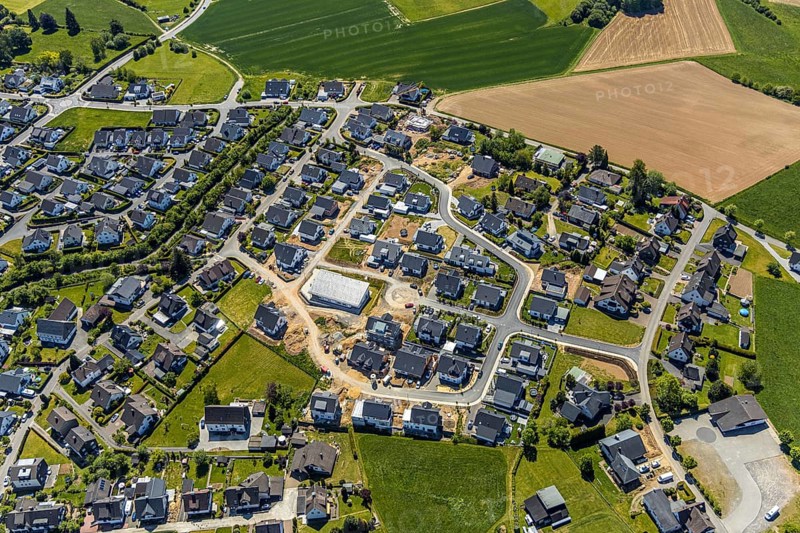 Aerial view, construction area, residential area Else-Tump-Weg, Biekhofen, Attendorn, Sauerland, North Rhine-Westphalia, Germany, construction work, construction area, construction site, building plots, construction measure, DE, Europe, property tax, real estate, aerial view, aerial photography, aerial photography, overview, bird's eye view, residential complex, living and living, residential area, residential buildings, residential quality, residential neighbourhood, housing estate, birds-eyes view, overview