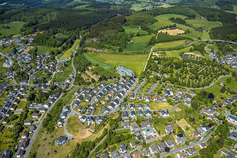 Aerial view, Haus Mutter Anna nursing home, residential area Hahnbeulerkreuz, Attendorn, Sauerland, North Rhine-Westphalia, Germany, care and nursing, DE, Europe, property tax, real estate, aerial view, aerial photography, aerial photography, care facility, nursing home, overview, bird's-eye view, residential complex, living and living, residential area, residential buildings, housing estate, birds-eyes view, overview
